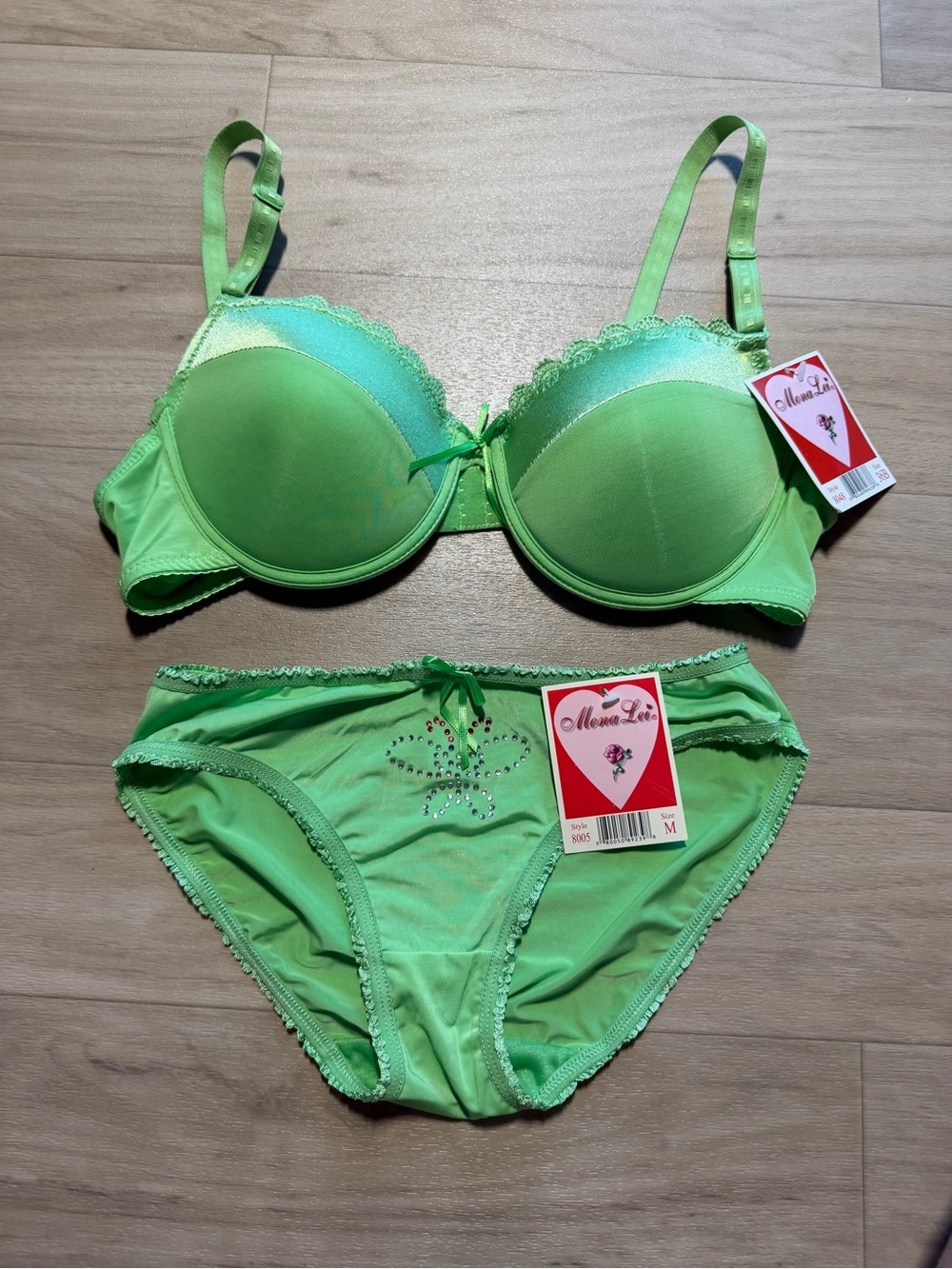 NWT Vintage Y2K Deadstock Green Butterfly Rhinestone Lingerie 36B/M - Picture 2 of 6